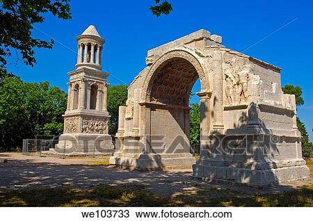 Cenotaph and triumphal arch, Roman ruins of Glanum, Saint-Remy-de-Provence, Provence-Alpes-Côte d´Azur, France View Large Photo Image Stock Image - Cenotaph and triumphal arch, Roman ruins of Glanum, Saint-Remy-de-Provence, Provence-Alpes-Côte d´Azur, France. Fotosearch