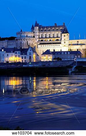Picture - Chateau d´Amboise castle at dusk, Amboise, Indre-et-Loire, Loire Valley, France. Fotosearch