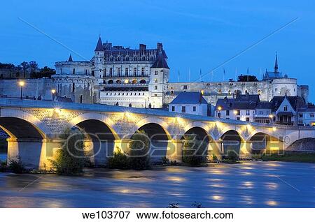 Chateau d´Amboise castle at dusk, Amboise, Indre-et-Loire, Loire Valley, France View Large Photo Image Stock Photo - Chateau d´Amboise castle at dusk, Amboise, Indre-et-Loire, Loire Valley, France. Fotosearch