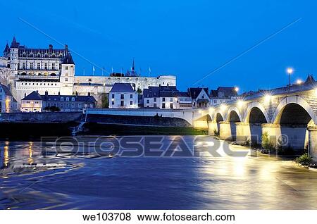 Stock Photo - Chateau d´Amboise castle at dusk, Amboise, Indre-et-Loire, Loire Valley, France. Fotosearch