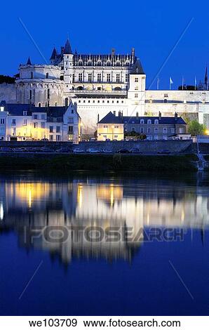 Chateau d´Amboise castle at dusk, Amboise, Indre-et-Loire, Loire Valley, France View Large Photo Image Stock Photo - Chateau d´Amboise castle at dusk, Amboise, Indre-et-Loire, Loire Valley, France. Fotosearch