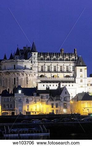 Chateau d´Amboise castle at dusk, Amboise, Indre-et-Loire, Loire Valley, France View Large Photo Image Stock Photograph - Chateau d´Amboise castle at dusk, Amboise, Indre-et-Loire, Loire Valley, France. Fotosearch