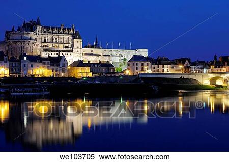 Stock Photography - Chateau d´Amboise castle at dusk, Amboise, Indre-et-Loire, Loire Valley, France. Fotosearch