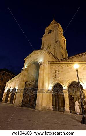 Church of San Pedro at night, Gijon, Asturias, Spain View Large Photo Image Stock Image - Church of San Pedro at night, Gijon, Asturias, Spain. Fotosearch