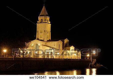 Church of San Pedro at night, Gijon, Asturias, Spain View Large Photo Image Stock Image - Church of San Pedro at night, Gijon, Asturias, Spain. Fotosearch