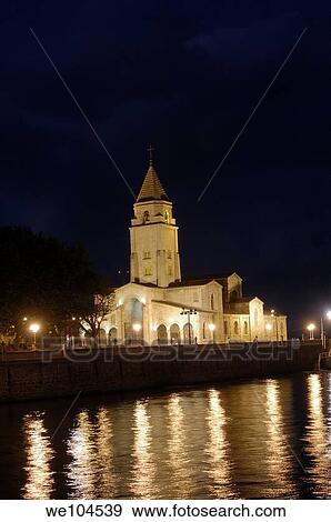 Church of San Pedro at night, Gijon, Asturias, Spain View Large Photo Image Stock Photo - Church of San Pedro at night, Gijon, Asturias, Spain. Fotosearch