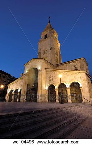 Church of San Pedro at night, Gijon, Asturias, Spain View Large Photo Image Stock Photograph - Church of San Pedro at night, Gijon, Asturias, Spain. Fotosearch