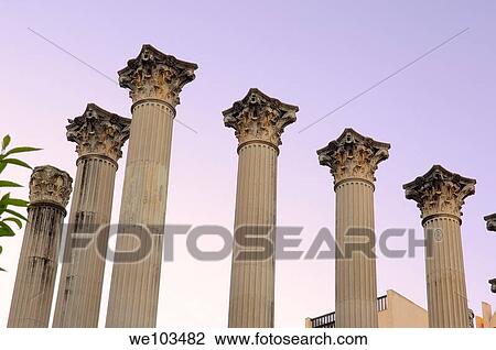Stock Image - Columns of Roman temple, Cordoba, Andalusia, Spain. Fotosearch