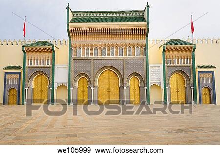 Dar El Makhzen Royal Palace from Place des Alaouites with brass doors in Fes el Jadid Morocco View Large Photo Image Stock Photo - Dar El Makhzen Royal Palace from Place des Alaouites with brass doors in Fes el Jadid Morocco. Fotosearch