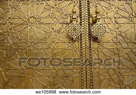 Detail of the intricate engraving on the brass doors to the Dar El Makhzen palace in Fes Morocco View Large Photo Image Stock Photo - Detail of the intricate engraving on the brass doors to the Dar El Makhzen palace in Fes Morocco. Fotosearch