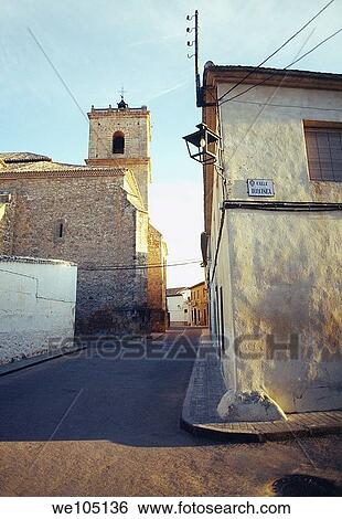 Stock Photograph - Dulcinea street. El Toboso, Toledo province, Castilla La Mancha, Spain.. Fotosearch