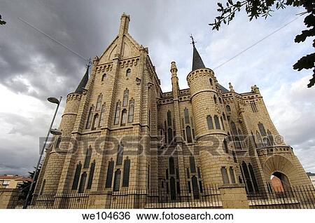 Episcopal Palace (1887-1893) by Gaudi, Astorga, Way of St James, Leon province, Castilla-Leon, Spain View Large Photo Image Stock Photograph - Episcopal Palace (1887-1893) by Gaudi, Astorga, Way of St James, Leon province, Castilla-Leon, Spain. Fotosearch