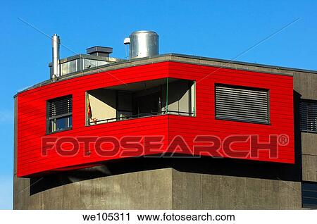 Facade, corner apartment with balcony and red wood paneling, College Sismondi, Geneva, Switzerland View Large Photo Image Stock Image - Facade, corner apartment with balcony and red wood paneling, College Sismondi, Geneva, Switzerland. Fotosearch