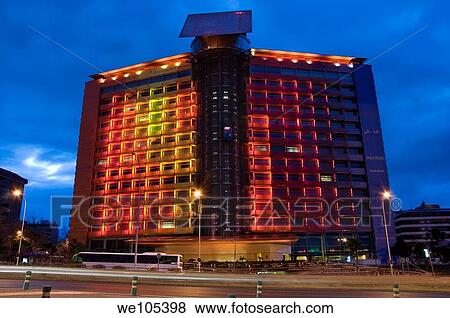 Facade of Puerta América Hotel, evening view, America Avenue, Comunidad de Madrid, Spain, Europe View Large Photo Image Stock Photo - Facade of Puerta América Hotel, evening view, America Avenue, Comunidad de Madrid, Spain, Europe. Fotosearch