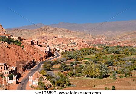 Farmland and red rock hills in Dades Gorge in the High Atlas mountains Morocco View Large Photo Image Stock Photo - Farmland and red rock hills in Dades Gorge in the High Atlas mountains Morocco. Fotosearch