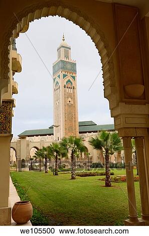Framed view of the tallest minaret in the world at the Hassan II Mosque Casablanca View Large Photo Image Stock Image - Framed view of the tallest minaret in the world at the Hassan II Mosque Casablanca. Fotosearch