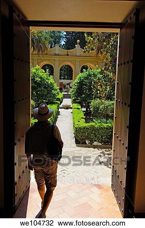 Stock Image - Gardens of the Alcazar, Reales Alcazares, Seville, Andalusia, Spain. Fotosearch