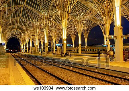 Gare do Oriente railway station by Santiago Calatrava at dusk, Parque das Nações, Lisbon, Portugal View Large Photo Image Picture - Gare do Oriente railway station by Santiago Calatrava at dusk, Parque das Nações, Lisbon, Portugal. Fotosearch