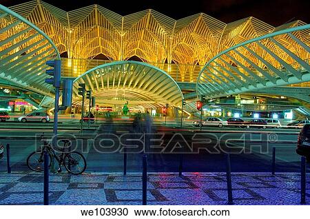 Gare do Oriente railway station by Santiago Calatrava at dusk, Parque das Nações, Lisbon, Portugal View Large Photo Image Stock Image - Gare do Oriente railway station by Santiago Calatrava at dusk, Parque das Nações, Lisbon, Portugal. Fotosearch