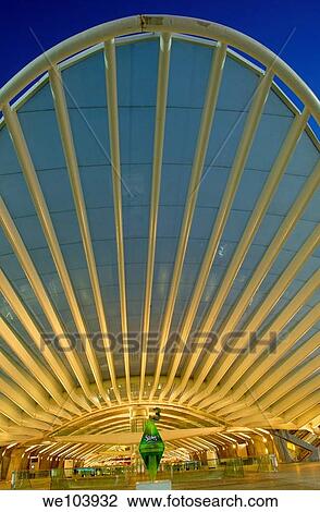 Gare do Oriente railway station by Santiago Calatrava at dusk, Parque das Nações, Lisbon, Portugal View Large Photo Image Stock Image - Gare do Oriente railway station by Santiago Calatrava at dusk, Parque das Nações, Lisbon, Portugal. Fotosearch