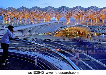 Gare do Oriente railway station by Santiago Calatrava at dusk, Parque das Nações, Lisbon, Portugal View Large Photo Image Stock Image - Gare do Oriente railway station by Santiago Calatrava at dusk, Parque das Nações, Lisbon, Portugal. Fotosearch