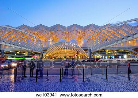 Gare do Oriente railway station by Santiago Calatrava at dusk, Parque das Nações, Lisbon, Portugal View Large Photo Image Stock Image - Gare do Oriente railway station by Santiago Calatrava at dusk, Parque das Nações, Lisbon, Portugal. Fotosearch