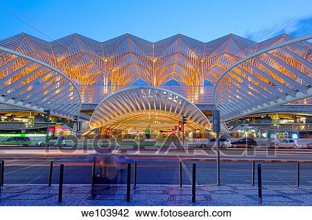 Gare do Oriente railway station by Santiago Calatrava at dusk, Parque das Nações, Lisbon, Portugal View Large Photo Image Stock Image - Gare do Oriente railway station by Santiago Calatrava at dusk, Parque das Nações, Lisbon, Portugal. Fotosearch