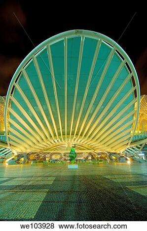 Gare do Oriente railway station by Santiago Calatrava at dusk, Parque das Nações, Lisbon, Portugal View Large Photo Image Stock Photo - Gare do Oriente railway station by Santiago Calatrava at dusk, Parque das Nações, Lisbon, Portugal. Fotosearch