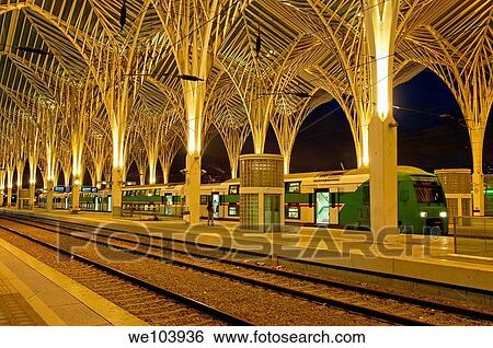 Gare do Oriente railway station by Santiago Calatrava at dusk, Parque das Nações, Lisbon, Portugal View Large Photo Image Stock Photograph - Gare do Oriente railway station by Santiago Calatrava at dusk, Parque das Nações, Lisbon, Portugal. Fotosearch