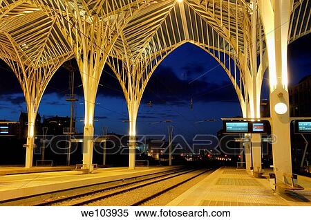 Gare do Oriente railway station by Santiago Calatrava at dusk, Parque das Nações, Lisbon, Portugal View Large Photo Image Stock Photography - Gare do Oriente railway station by Santiago Calatrava at dusk, Parque das Nações, Lisbon, Portugal. Fotosearch