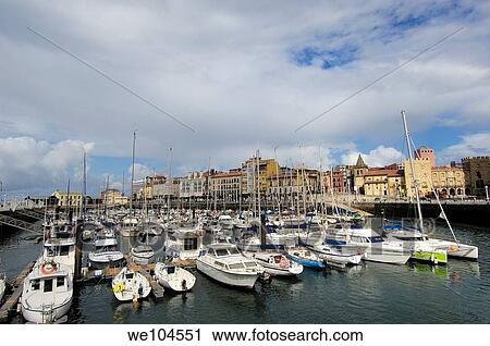 Stock Image - Gijon harbour, Asturias, Spain. Fotosearch