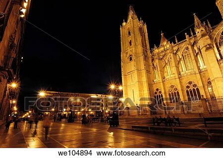 Gothic cathedral of Santa Maria de Regla at night, Leon, Castilla-Leon, Spain View Large Photo Image Picture - Gothic cathedral of Santa Maria de Regla at night, Leon, Castilla-Leon, Spain. Fotosearch