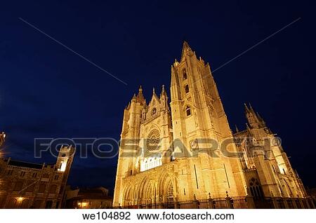 Gothic cathedral of Santa Maria de Regla at night, Leon, Castilla-Leon, Spain View Large Photo Image Stock Image - Gothic cathedral of Santa Maria de Regla at night, Leon, Castilla-Leon, Spain. Fotosearch
