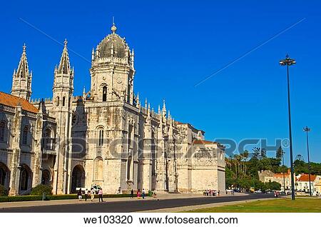 Stock Image - Hieronymites Monastery (Mosteiro dos Jeronimos, UNESCO World Heritage Site), Belem, Lisbon, Portugal. Fotosearch