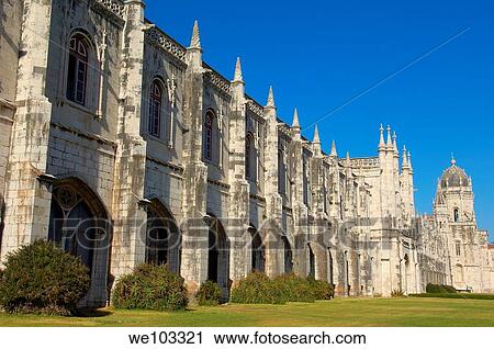 Stock Image - Hieronymites Monastery (Mosteiro dos Jeronimos, UNESCO World Heritage Site), Belem, Lisbon, Portugal. Fotosearch