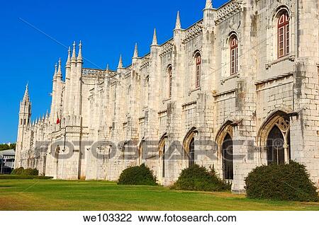 Stock Image - Hieronymites Monastery (Mosteiro dos Jeronimos, UNESCO World Heritage Site), Belem, Lisbon, Portugal. Fotosearch