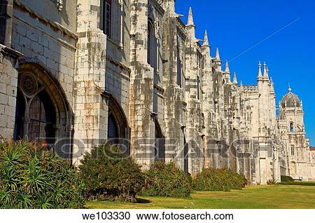 Stock Image - Hieronymites Monastery (Mosteiro dos Jeronimos, UNESCO World Heritage Site), Belem, Lisbon, Portugal. Fotosearch