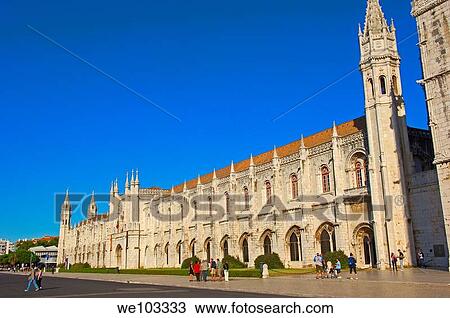 Stock Image - Hieronymites Monastery (Mosteiro dos Jeronimos, UNESCO World Heritage Site), Belem, Lisbon, Portugal. Fotosearch
