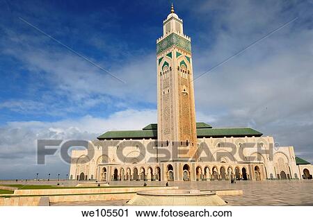 Huge Hassan II Mosque with worlds tallest minaret in Casablanca Morocco View Large Photo Image Stock Image - Huge Hassan II Mosque with worlds tallest minaret in Casablanca Morocco. Fotosearch