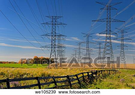 Hydro towers from the Pickering Nuclear Power Plant running through farm fields of Ontario View Large Photo Image Stock Photo - Hydro towers from the Pickering Nuclear Power Plant running through farm fields of Ontario. Fotosearch