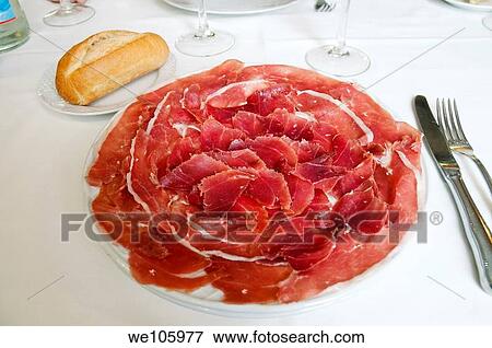 Iberian ham serving View Large Photo Image Stock Photo - Iberian ham serving. Fotosearch