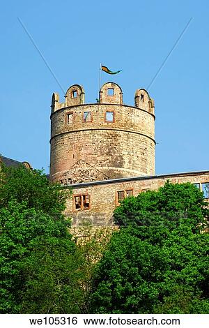 Stock Photograph - Keep of the Upper Castle, Oberschloss, of Kranichfeld, Thuringia, Germany. Fotosearch