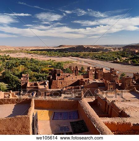 Picture - Looking down on the Ounila River Valley from the top of Ait Benhaddou near Ouarzazate Morocco. Fotosearch