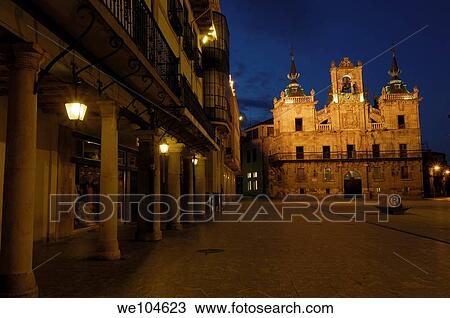 Stock Image - Main square and Town Hall, Astorga, Way of St James, Leon province, Castilla-Leon, Spain. Fotosearch
