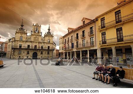 Main square and Town Hall, Astorga, Way of St James, Leon province, Castilla-Leon, Spain View Large Photo Image Stock Photo - Main square and Town Hall, Astorga, Way of St James, Leon province, Castilla-Leon, Spain. Fotosearch