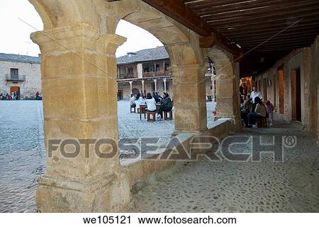 Main Square from the arcade. Pedraza, Segovia province, Castilla León, Spain. View Large Photo Image Stock Image - Main Square from the arcade. Pedraza, Segovia province, Castilla León, Spain.. Fotosearch