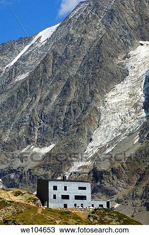 Stock Image - Mountain shelter Anenhuette, valley Loetschental, Valais, Switzerland. Fotosearch