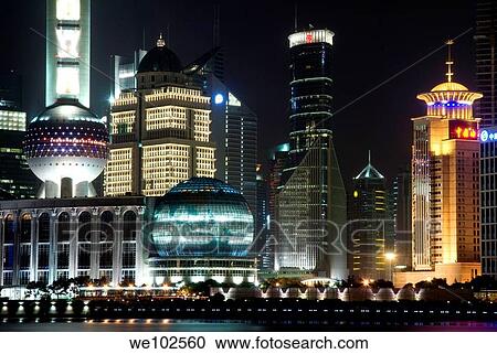 Night scene, Bund, Shanghai, China View Large Photo Image Stock Image - Night scene, Bund, Shanghai, China. Fotosearch