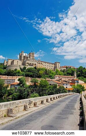 Old Bridge and Saint-Nazaire cathedral, Beziers, Herault, Languedoc-Roussillon, France View Large Photo Image Stock Photo - Old Bridge and Saint-Nazaire cathedral, Beziers, Herault, Languedoc-Roussillon, France. Fotosearch