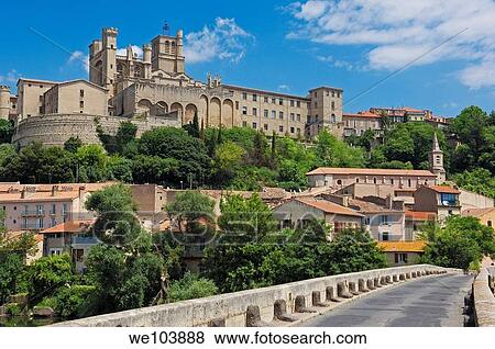 Old Bridge and Saint-Nazaire cathedral, Beziers, Herault, Languedoc-Roussillon, France View Large Photo Image Stock Photo - Old Bridge and Saint-Nazaire cathedral, Beziers, Herault, Languedoc-Roussillon, France. Fotosearch